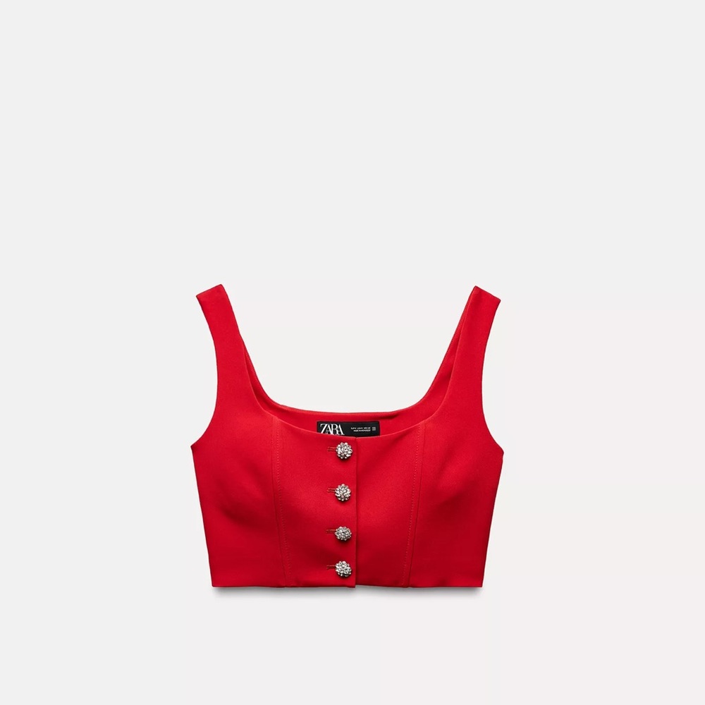 Zara Red Buttoned Women's Top